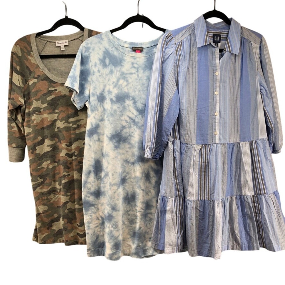 Veronica M Vince Camuto Gap Dress Lot Womens M Blue Green Camo Tie Dye Stripe